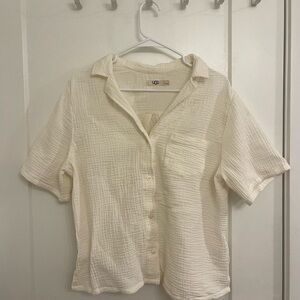 UGG Cotton Classic Cream White Minimalist Cottagecore Peasant Button-Up Blouse
